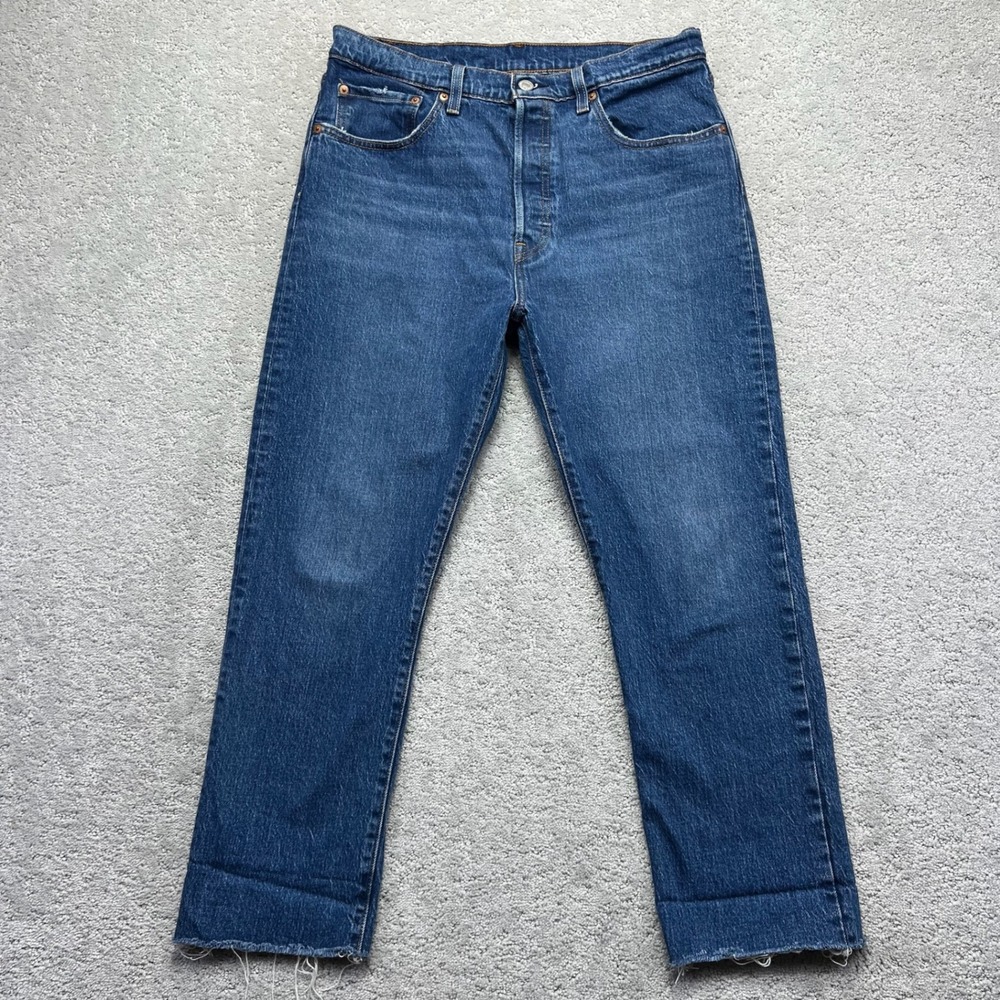 Levis 501 Jeans Mens 31x26 Blue Denim Original Fit Straight Raw Hem Button Fly